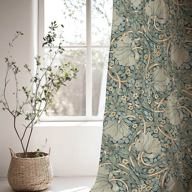 William Morris Pimpernel Green Beige Floral Sheer Curtains (Creator Uploaded)
