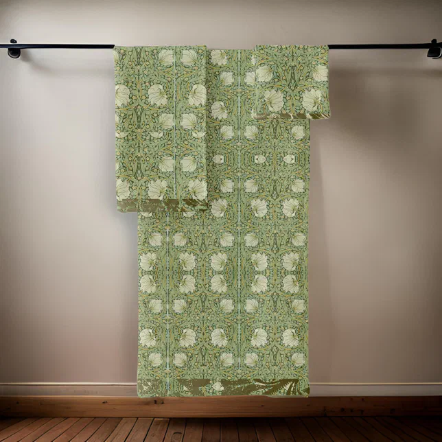 William * Morris Pimpernel Green Floral Bath Towel Set | Zazzle
