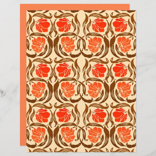 William Morris Pimpernel, Mandarin Orange & Brown  (Front/Back)