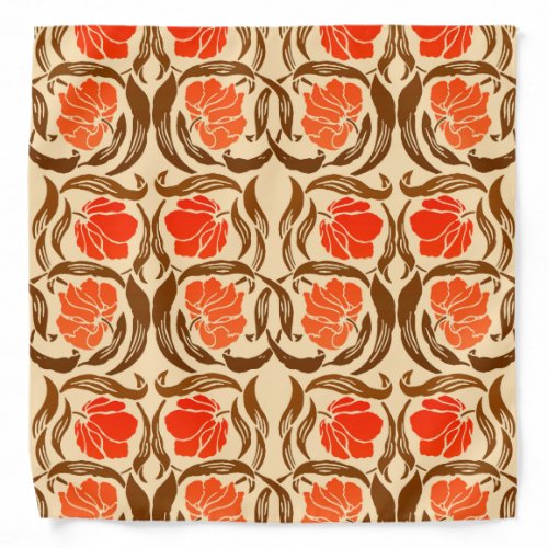 William Morris Pimpernel Mandarin Orange  Brown Bandana