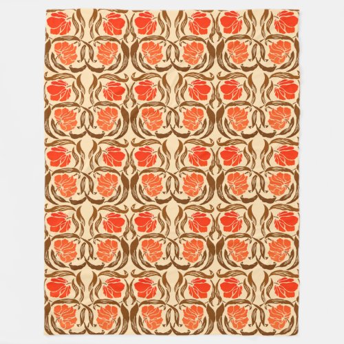 William Morris Pimpernel Mandarin Orange  Brown Fleece Blanket