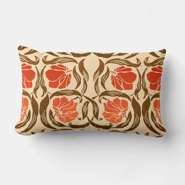 William Morris Pimpernel, Mandarin Orange & Brown Lumbar Pillow (Front)