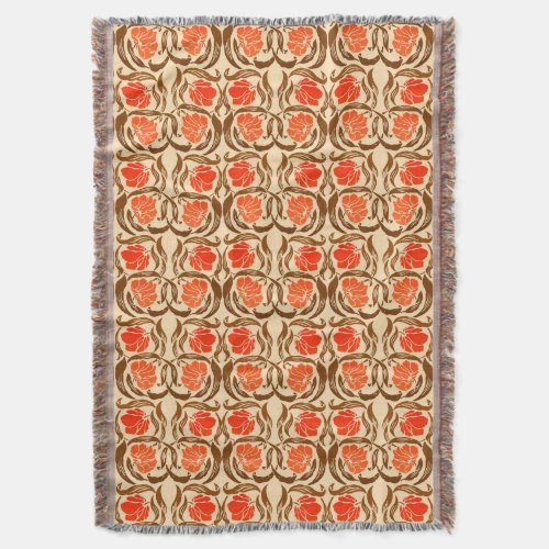William Morris Pimpernel Mandarin Orange  Brown  Throw Blanket