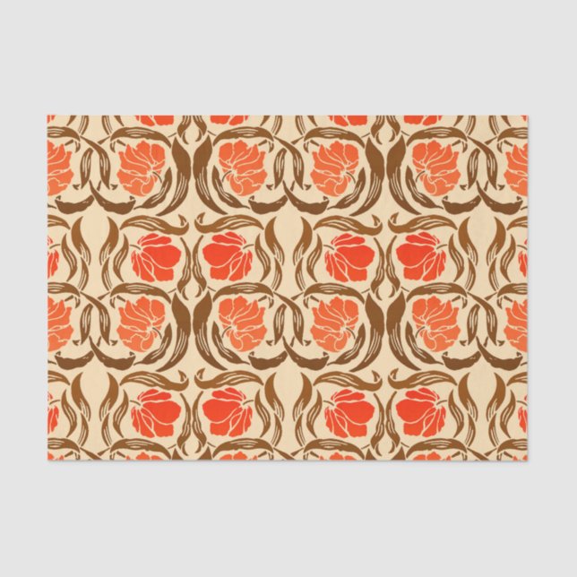 William Morris Pimpernel, Mandarin Orange & Brown Tissue Paper (Front)