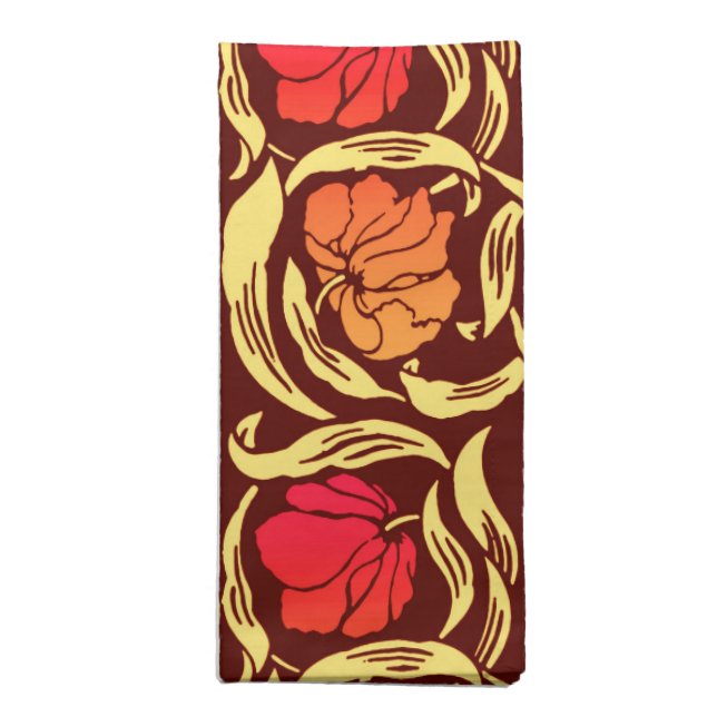 William Morris Pimpernel, Rust Orange and Brown  Cloth Napkin (Folded)