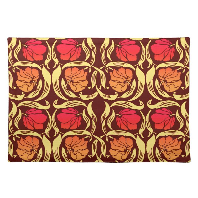 William Morris Pimpernel, Rust Orange and Brown  Cloth Placemat (Front)