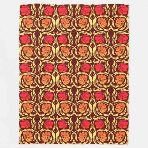William Morris Pimpernel Rust Orange and Brown Fleece Blanket