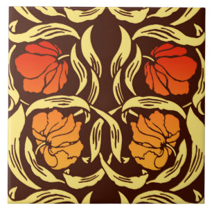 William Morris Pimpernel, Rust Orange and Brown Tile