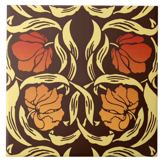 William Morris Pimpernel, Rust Orange and Brown Tile (Front)