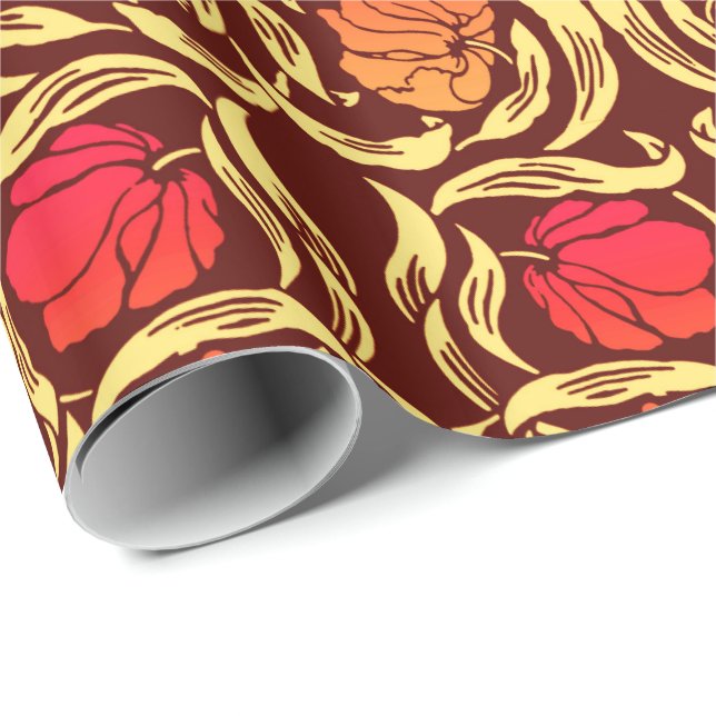 William Morris Pimpernel, Rust Orange and Brown Wrapping Paper (Roll Corner)