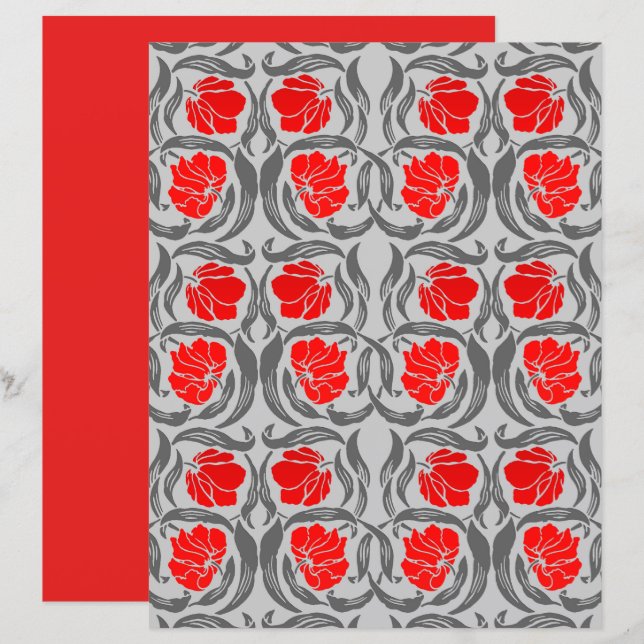 William Morris Pimpernel, Silver Gray and Red (Front/Back)
