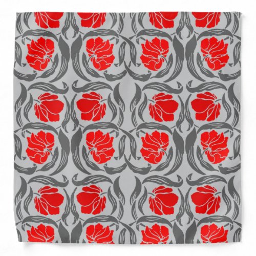 William Morris Pimpernel Silver Gray and Red Bandana