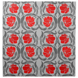 William Morris Pimpernel, Silver Gray and Red Cloth Napkin