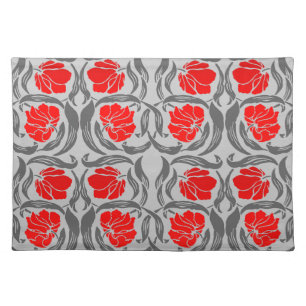 William Morris Pimpernel, Silver Gray and Red Cloth Placemat