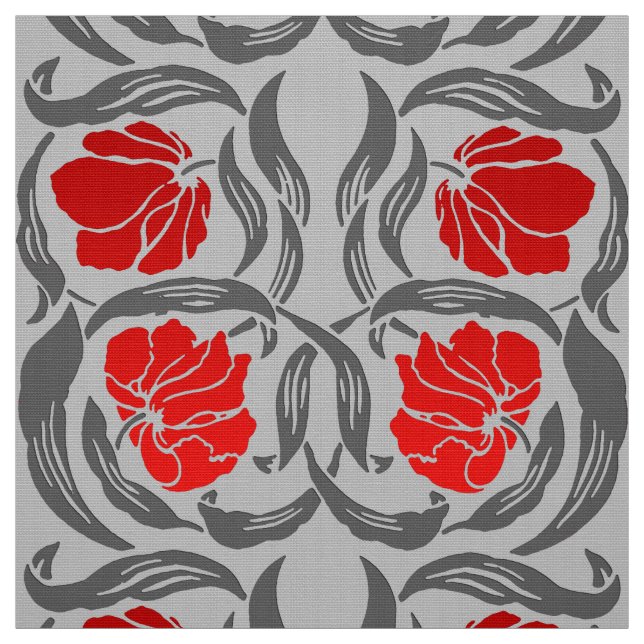 William Morris Pimpernel, Silver Gray and Red Fabric (Swatch)