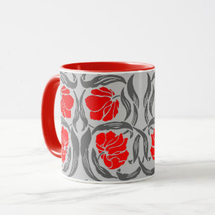 William Morris Pimpernel, Silver Gray and Red Mug
