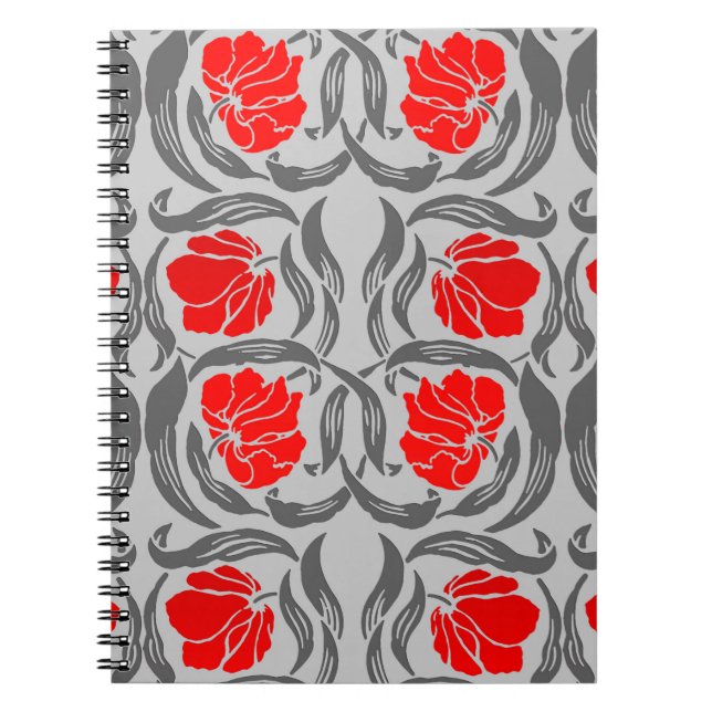 William Morris Pimpernel, Silver Gray and Red Notebook (Front)