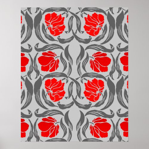 William Morris Pimpernel Silver Gray and Red Poster