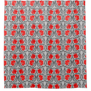 William Morris Pimpernel, Silver Gray and Red Shower Curtain