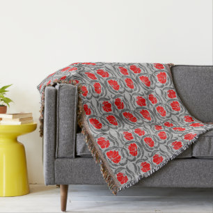 William Morris Pimpernel, Silver Gray and Red Throw Blanket