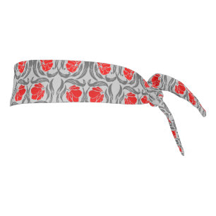 William Morris Pimpernel, Silver Gray and Red Tie Headband