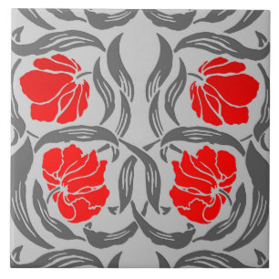 William Morris Pimpernel, Silver Gray and Red Tile
