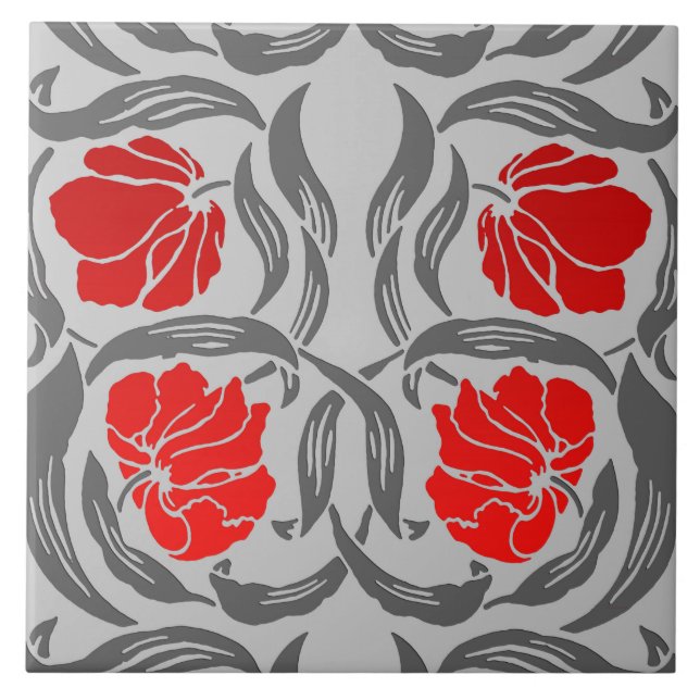 William Morris Pimpernel, Silver Gray and Red Tile (Front)