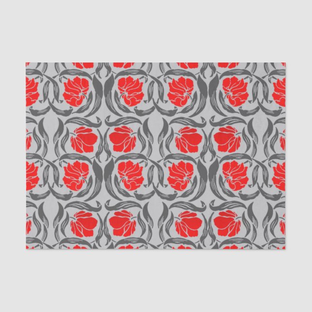 William Morris Pimpernel, Silver Gray and Red Tissue Paper (Front)