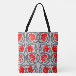 William Morris Pimpernel, Silver Gray and Red Tote Bag