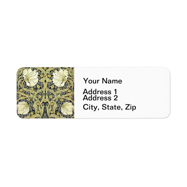 William Morris Pimpernel Tulips Botanical Art Label (Front)