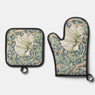 William Morris Pimpernel Tulips Botanical Art Oven Mitt & Pot Holder Set