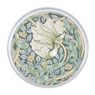 William Morris Pimpernel Tulips Botanical Art Silver Finish Lapel Pin