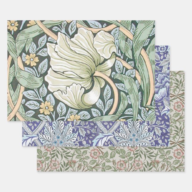 William Morris Pimpernel Tulips Botanical Art Wrapping Paper Sheets (Set)