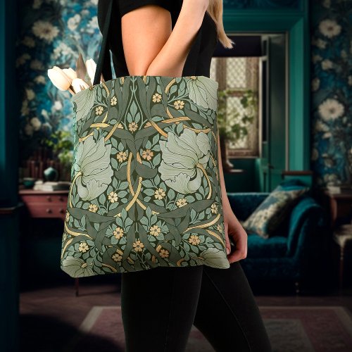 William Morris Pimpernel Warm Green Gold Pattern Tote Bag