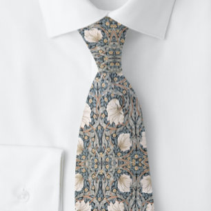 William * Morris Pimpernel White Flower Green Neck Tie