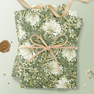 William Morris Pimpernel White Sage Green Wrapping Paper Sheets
