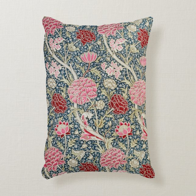 William Morris Pink and Red Fabric Pillow (Front(Vertical))