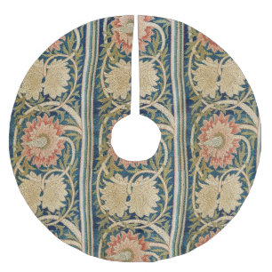 William Morris Pink Floral Silk Embroidery Antique Brushed Polyester Tree Skirt