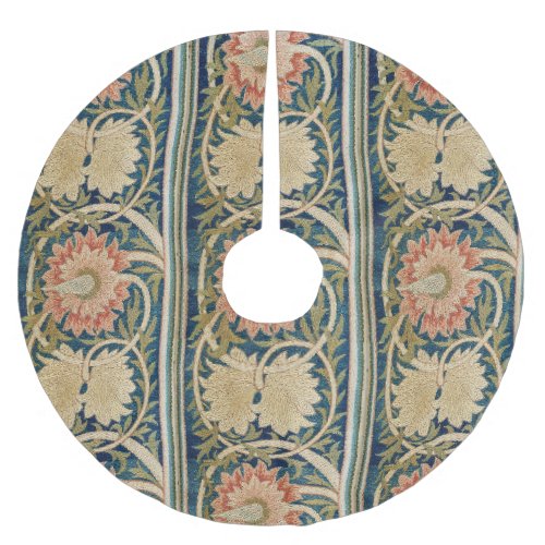 William Morris Pink Floral Silk Embroidery Antique Brushed Polyester Tree Skirt