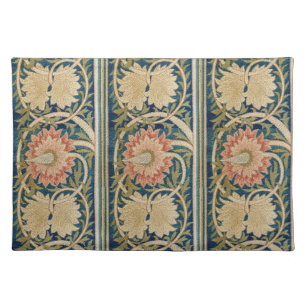 William Morris Pink Floral Silk Embroidery Antique Cloth Placemat