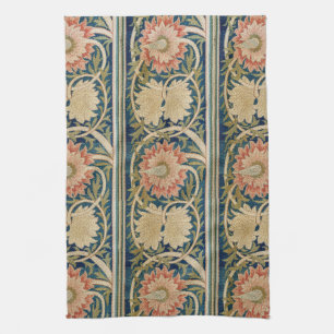 William Morris Pink Floral Silk Embroidery Antique Kitchen Towel