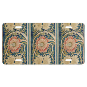 William Morris Pink Floral Silk Embroidery Antique License Plate