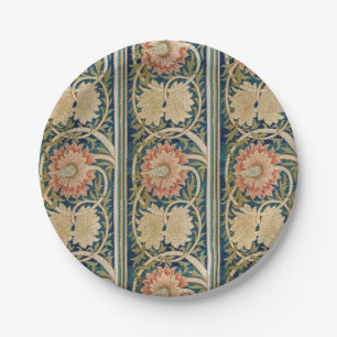 William Morris Pink Floral Silk Embroidery Antique Paper Plates