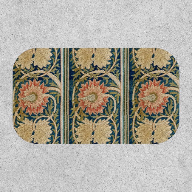 William Morris Pink Floral Silk Embroidery Antique Patch (Front)