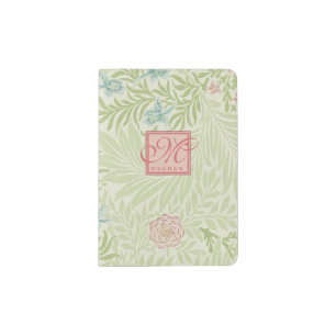 William Morris - Pink Flowers & Leaves Monogrammed Passport Holder
