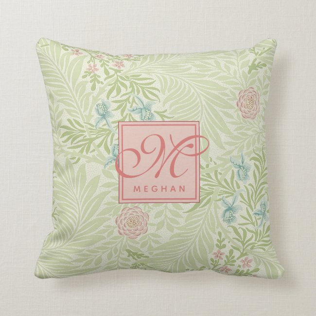 William Morris - Pink Flowers & Leaves Monogrammed