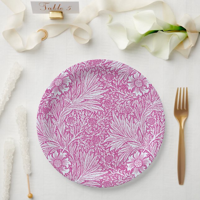 William Morris - Pink Marigold - Pretty Floral Paper Plates (Wedding)