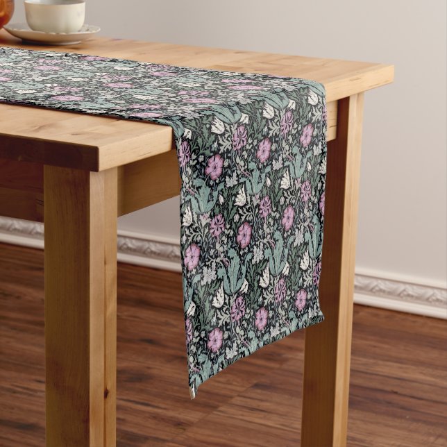 William Morris Pink Poppy Botanical Victorian  Short Table Runner (In Situ)