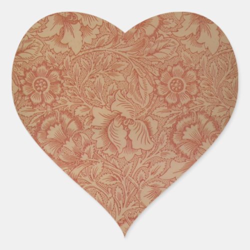 William Morris Pink Poppy Flower Floral Heart Sticker