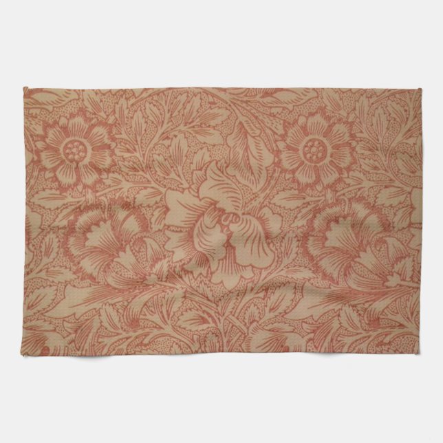 William Morris Pink Poppy Flower Floral Kitchen Towel (Horizontal)